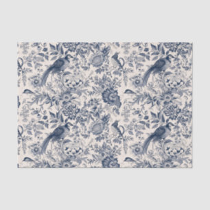 Papel De Seda Elegante Vintage Blue Floral Toile de Jouy