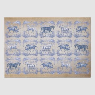 Papel De Seda Elegante Vintage Blue Horse Floral Toile Kraft Tis