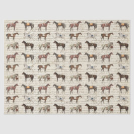 Papel De Seda Elegante Vintage Cavalos Selados - Script Beige