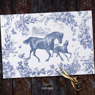 Papel De Seda Elegante Vintage Chic Blue Horse Toile Floral