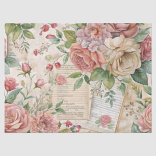 Papel De Seda Elegante Vintage Inspirou Ephemera Floral Rosa Ros