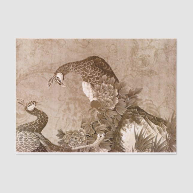 Papel De Seda Elegante Vintage Peacocks (Frente )