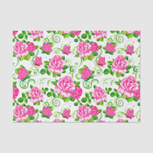 Papel De Seda Elegante Vintage Rosas Rosa-Rosa Fundo Branco