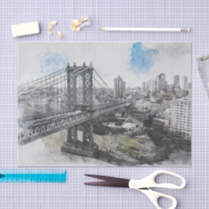 Papel De Seda Elegante Watercolor Brooklyn Bridge NYC