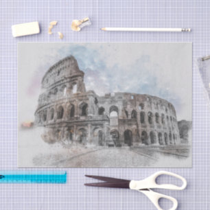Papel De Seda Elegante Watercolor Colosseum Roma Artística Itáli