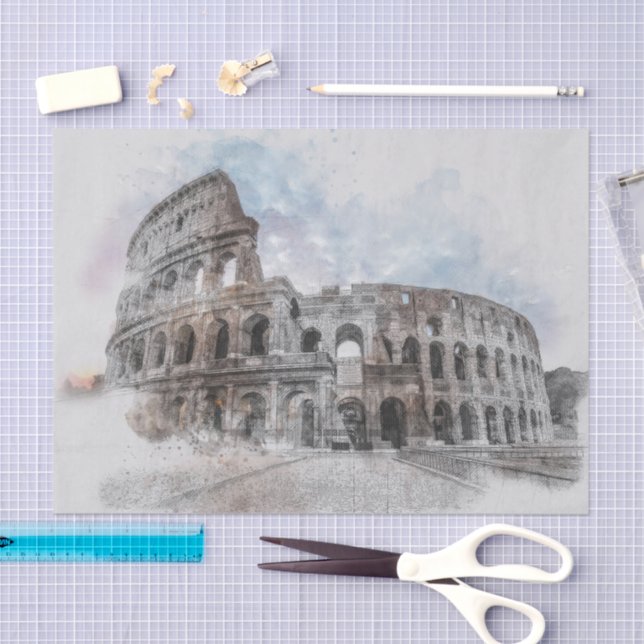 Papel De Seda Elegante Watercolor Colosseum Roma Artística Itáli (Arte )