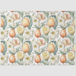Papel De Seda Elegante Watercolor Flores de primavera Tulipas Da