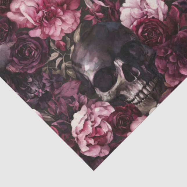 Papel De Seda Elegante Watercolor Rosa Skull Halloween (Detalhes )