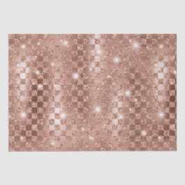 Papel De Seda Elegante Xadrez em Dourado Rosa Brilho Metálico