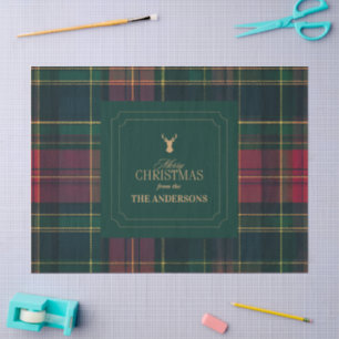 Papel De Seda Elegante Xadrez Tartan Feliz Natal Sobrenome da Fa