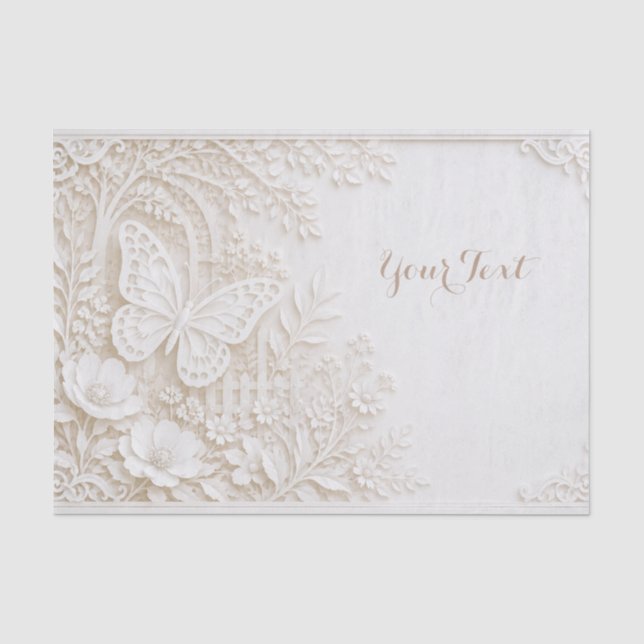 Papel De Seda Eleganter Papercut Schmetterling mit Blumenrahmen (Frente )