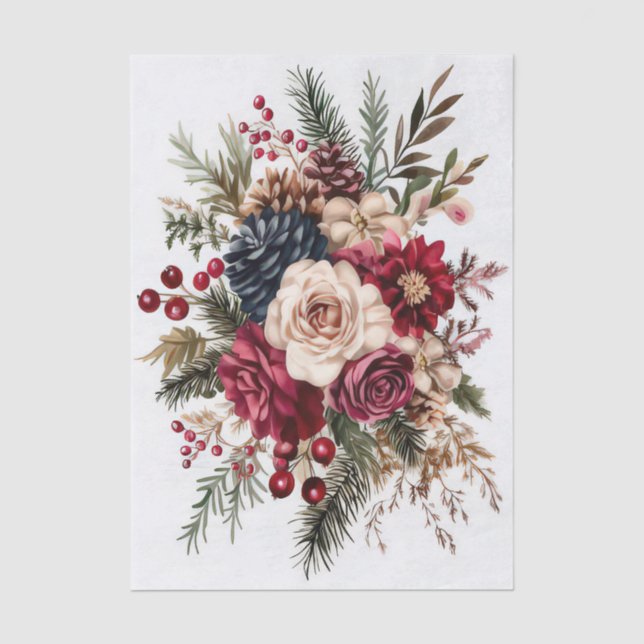 Papel De Seda Elegantes e Festivas Bolas de Natal e Flores (Frente )