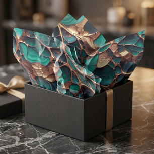 Papel De Seda Elegantes Veias Orgânicas Abstratas em Azul Verde