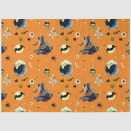 Papel De Seda Elementos do Dia das Bruxas em Laranja