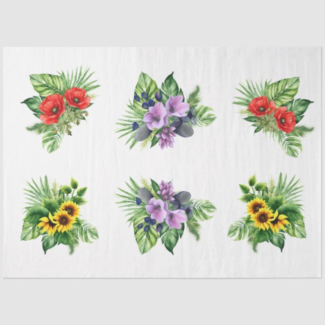 Papel De Seda Elementos Florais para Artesanato de Decoupagem (Frente )