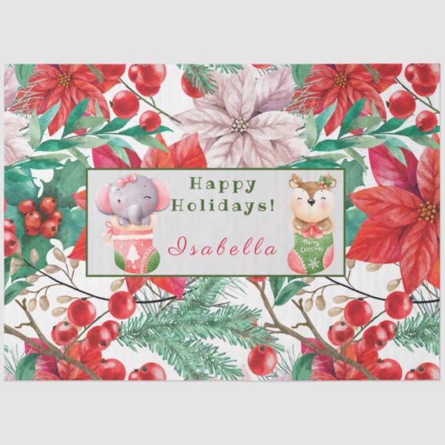 Papel De Seda Elephant e Deer Personalizam Texto e Nome (Frente )