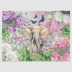 Papel De Seda Elephant & Hydrangeas & Butterflies