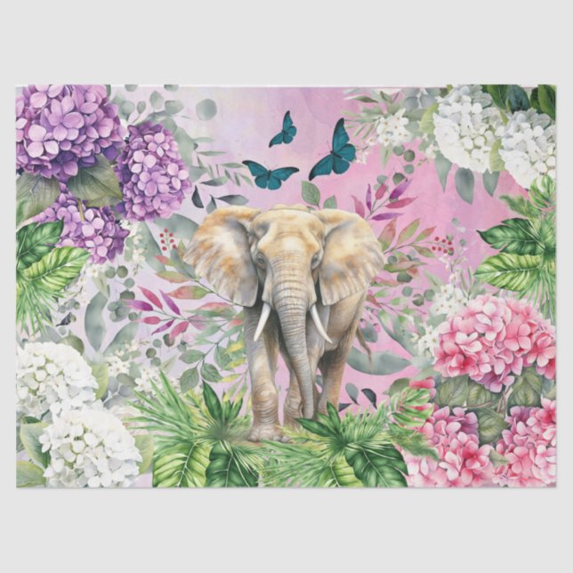 Papel De Seda Elephant & Hydrangeas & Butterflies (Frente )