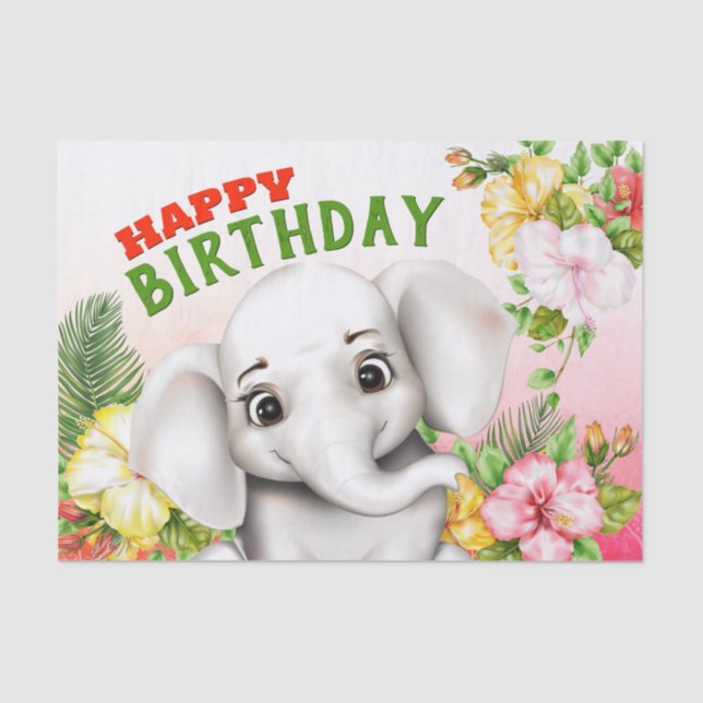 Papel De Seda Elephant Jungle Safari Birthday (Frente )