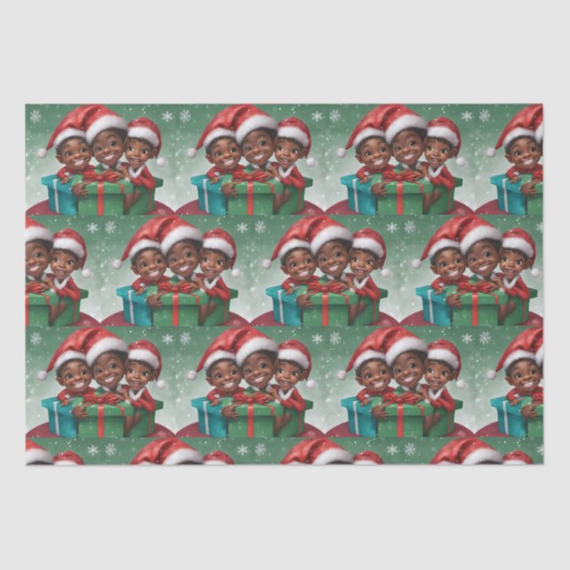 Papel De Seda Elf de Natal Afro-Americano (Frente )