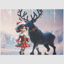 Papel De Seda Elfo de Natal bonito e renas escuras.