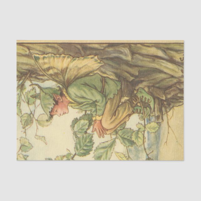 Papel De Seda Elm Fairy alada sentada numa árvore (Frente )
