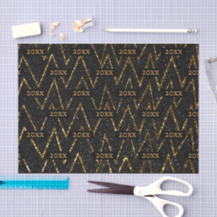 Papel De Seda Embalagem de Ano Novo do Chevron Dourado Negro Esp