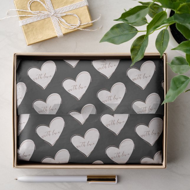 Papel De Seda Embalagem de Casamento Preta Elegante "Com Amor" (Presente)