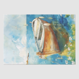 Papel De Seda Embarcação de Aquarela na Descaptação de Água Azul