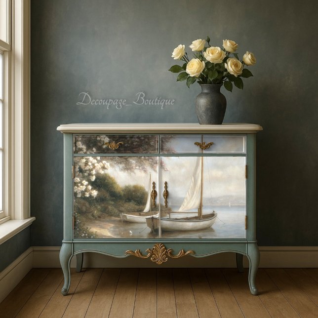 Papel De Seda Embarcações à vela pela chamada de água (Sailboats by the Shore Decoupage Tissue Paper)