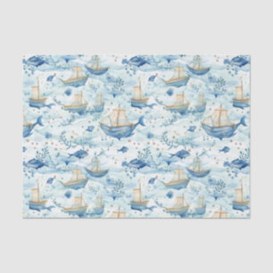 Papel De Seda Embarcações de Oceano com Decoupage de Baleias