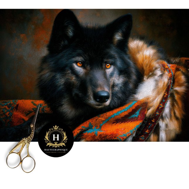 Papel De Seda Ember Turquoise Black Wolf Portrait (Criador carregado)