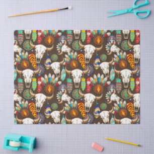 Papel De Seda Emblema Nativo Americano de Crânio de Búfalo