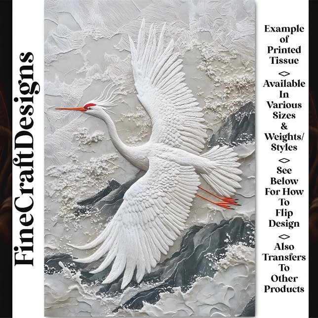 Papel De Seda Embroborada White Crane Bird Serene BV9 Decoupage (Criador carregado)