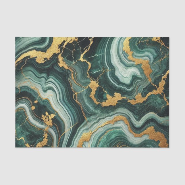 Papel De Seda Emerald Green e Dourado Marble Look Weds (Frente )