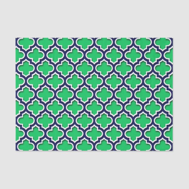 Papel De Seda Emerald Green - Marinho Branco Quatrefoil Marroqui (Frente )