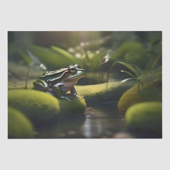 Papel De Seda Emerald Serenity: Um Sapo Verde perto do rio (Frente )