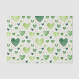 Papel De Seda Emerald Watercolor Hearts & Gold Leaf