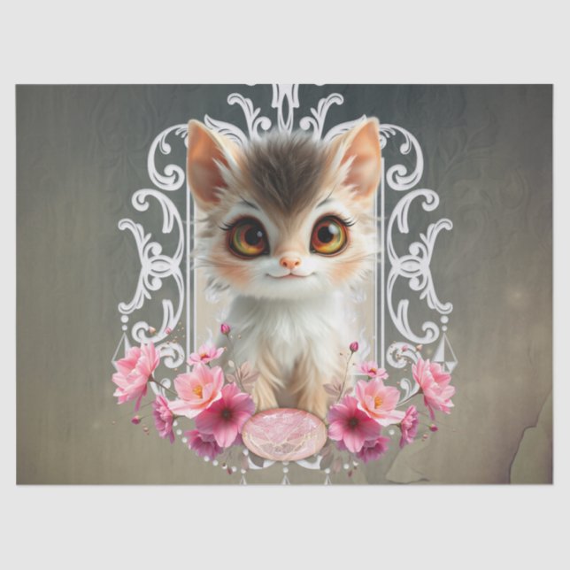 Papel De Seda Encantador, gatinho fofo (Frente )