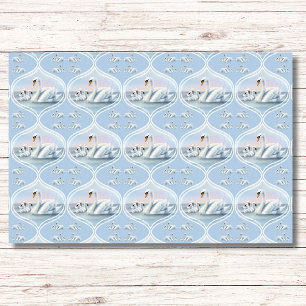 Papel De Seda Encantadora mamãe Swan com bebês em Peach Sunset