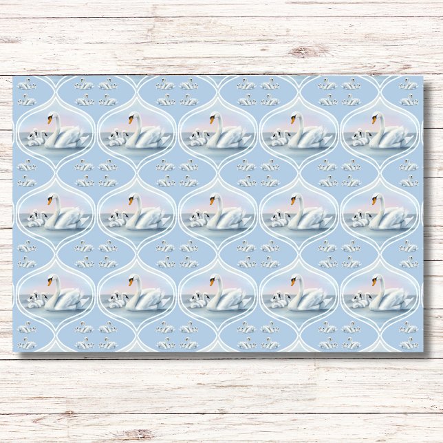 Papel De Seda Encantadora mamãe Swan com bebês em Peach Sunset (Criador carregado)