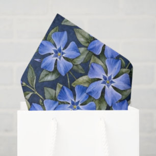 Papel De Seda Encantadoras Flores de Vinca Espalhadas Azul Profu