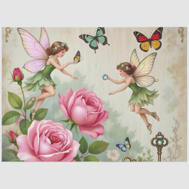 Papel De Seda Enchanted Flroral Fairies Garden (Frente )