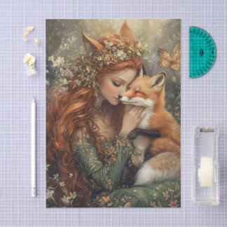 Papel De Seda Enchanted Fox Fairy With Butterfly Decoupage