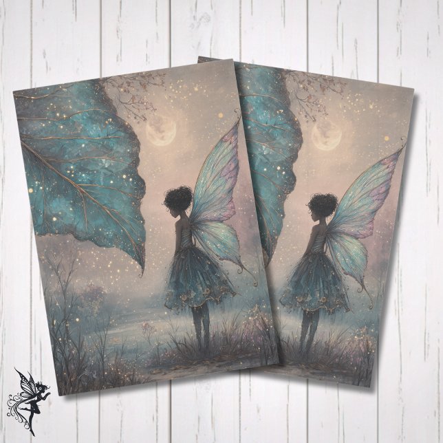 Papel De Seda Enchanted Moonlit Leaf Fairy Watercolor Fantasy (Criador carregado)