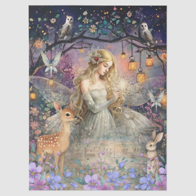 Papel De Seda Enchanted Woodland Animals & Fairy Decoupage Paper (Frente )
