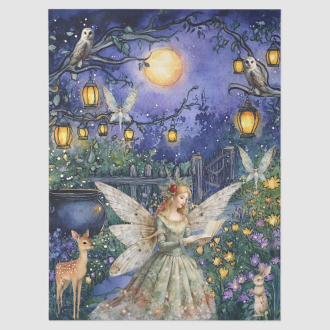 Papel De Seda Enchanted Woodland Animals & Fairy Decoupage Paper (Frente )