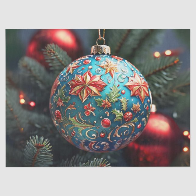 Papel De Seda Enfeite de Natal Intricadamente Decorado Decoupage (Frente )