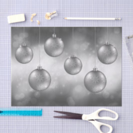 Papel De Seda Enfeites de Natal Cinza Prata em Bokeh Cinza