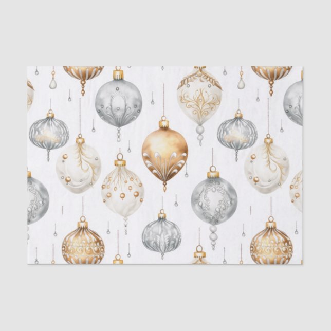 Papel De Seda Enfeites de natal de Aquarela Dourados Silver Vint (Frente )